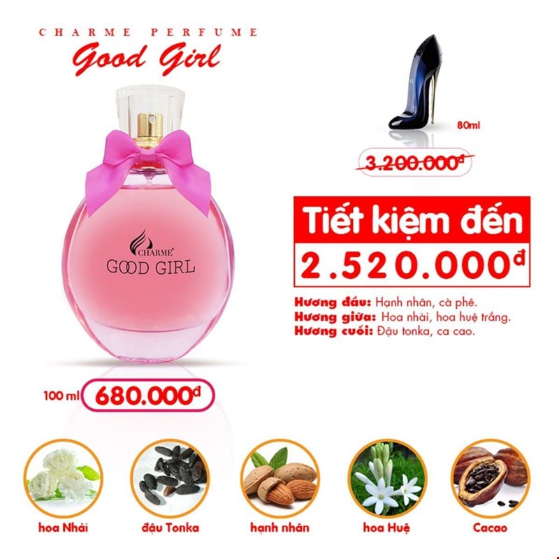 Thành phần tạo nên chai nước hoa Good Girl đầy cá tính, gợi cảm, quyến rũ, nổi bật và lôi cuốn.