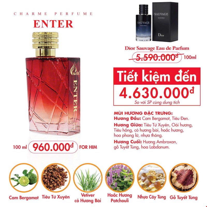 Nước hoa Nam Charme Enter 100ml [Phiên bản [Nam]]