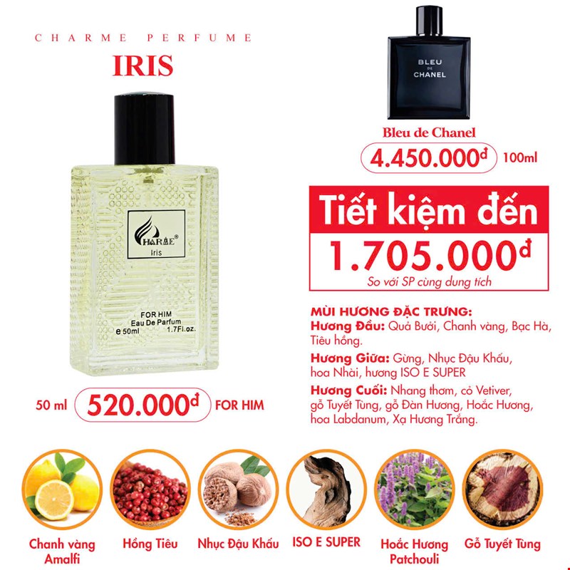 Nước hoa Nam Charme Iris 50ml